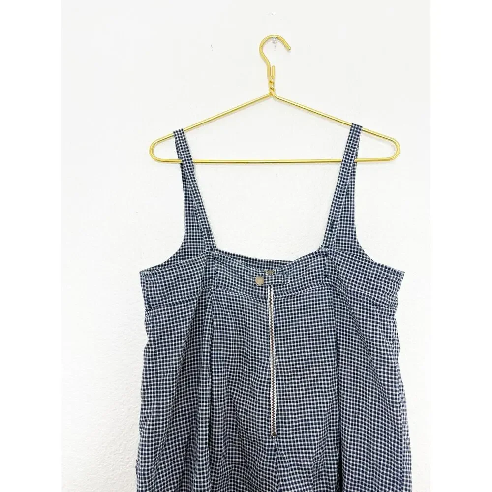 Free People Billie Plaid Playsuit Blue White Oversized Preppy Classic Romper